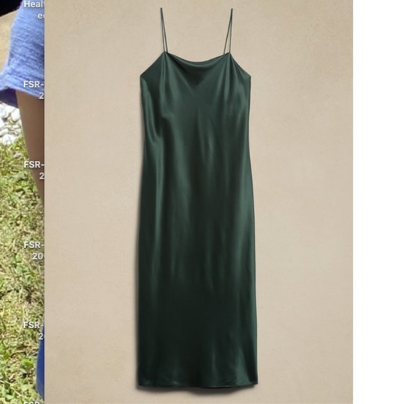 Banana Republic Edina Silk Midi Dress New Hunter Green large Tall L T 100% Silk - Picture 2 of 10